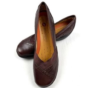 Clarks Unstructured Brown Leather Comfort Wedge Shoes Women Size 11